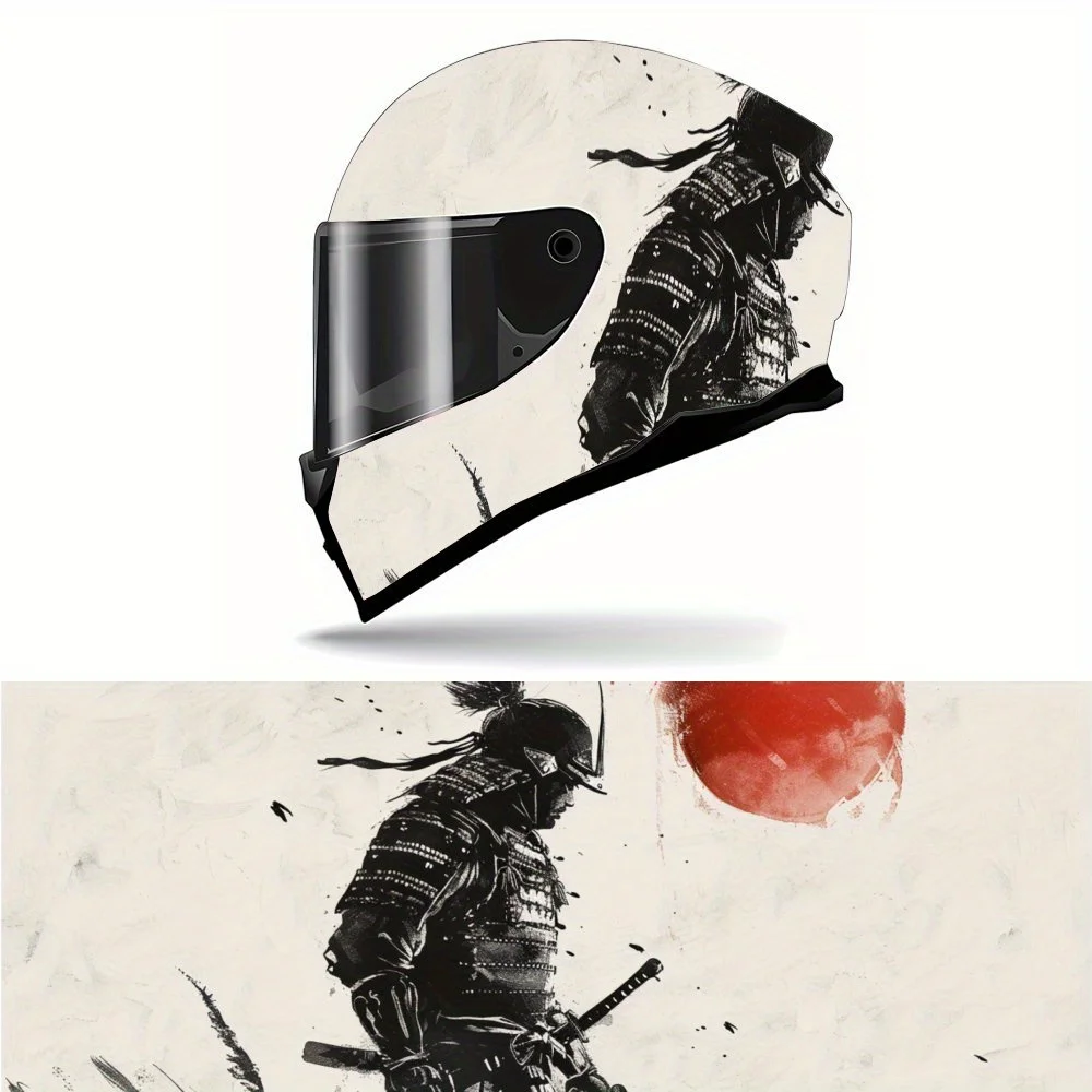 

Brave Warrior Grass Red Sun PVC Motorcycle Helmet Vinyl Wrap, Self-Adhesive Waterproof Sticker, Anti-Scratch Decorative Film for