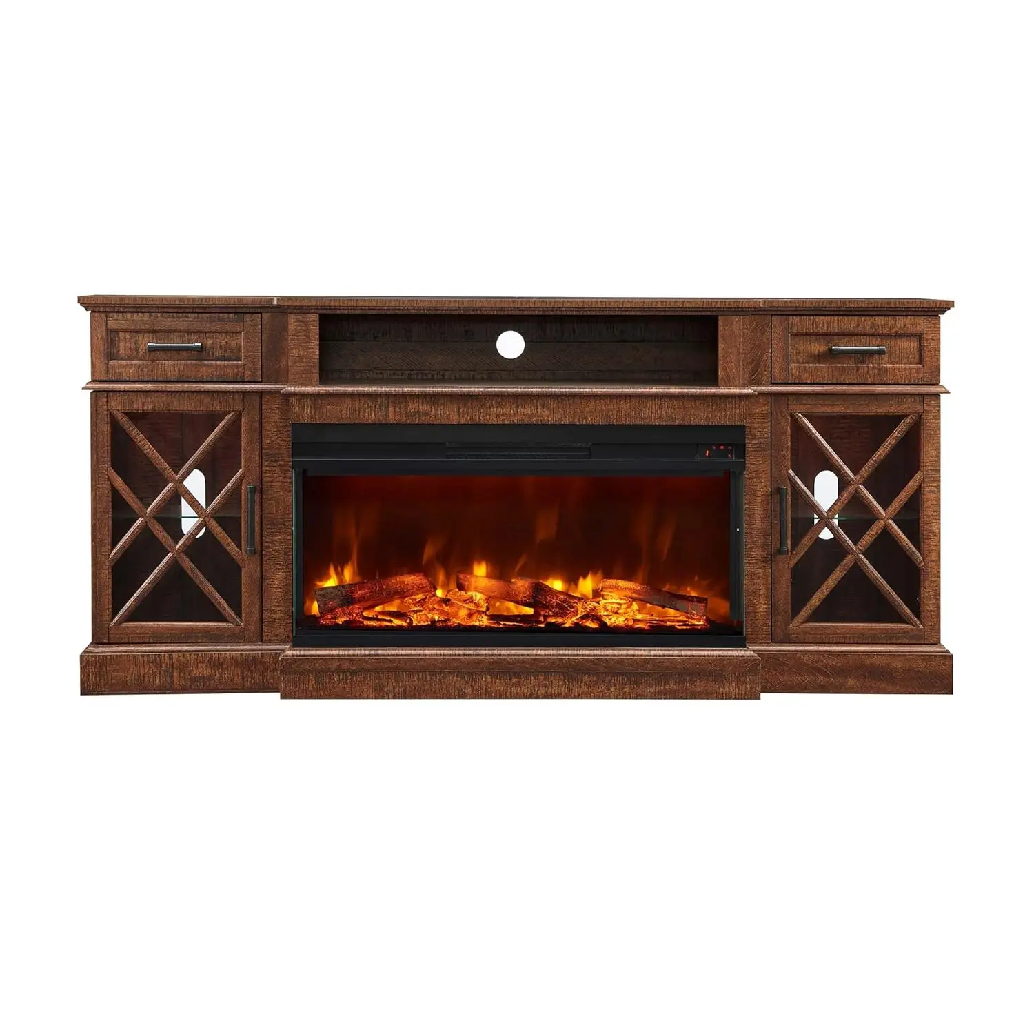 3-Sided Glass Electric Fireplace TV Stand for TVs up to 80