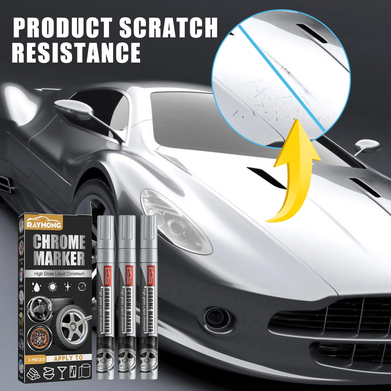 Car Chrome Marker Pen Waterproof High Gloss Scratches Remove DIY Personalized Graffiti Polishing Car Tire Lettering Silvery Pens