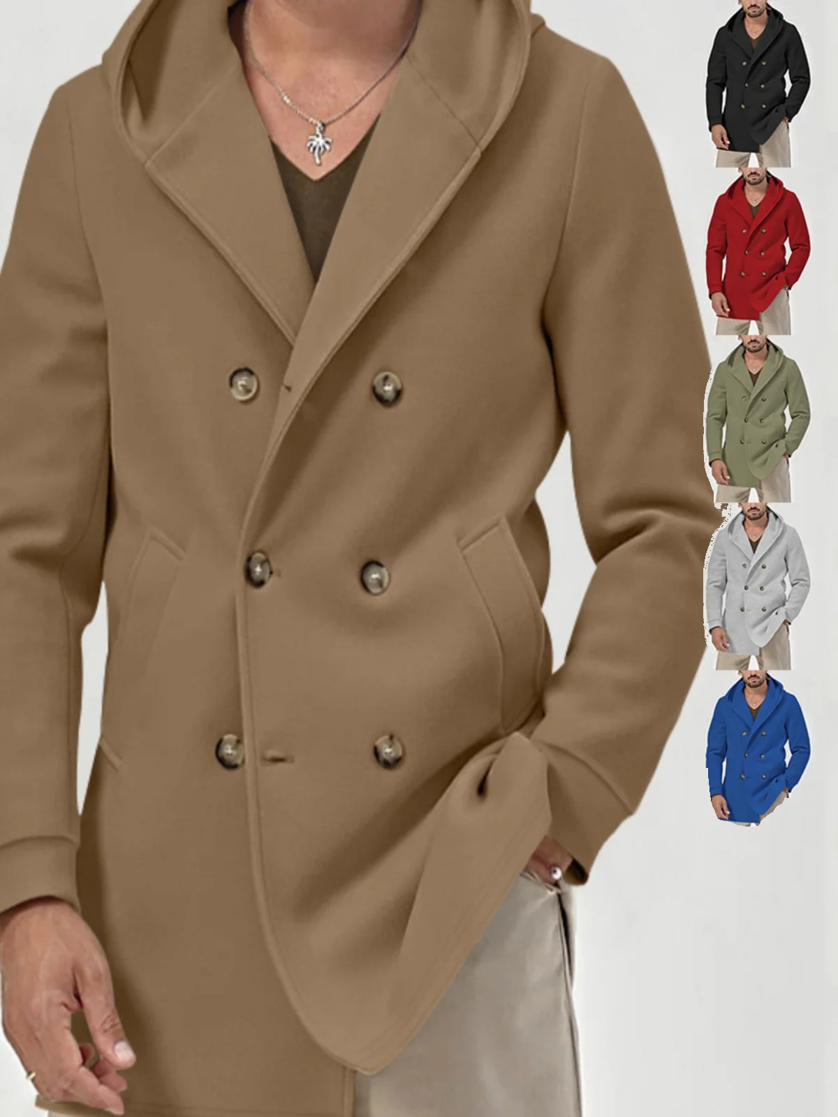 

Мужская осенняя ветровка-куртка с капюшоном, двубортная, приталенная, из смесового хлопка, молодежная, модная, с металлическим декором, современный стиль