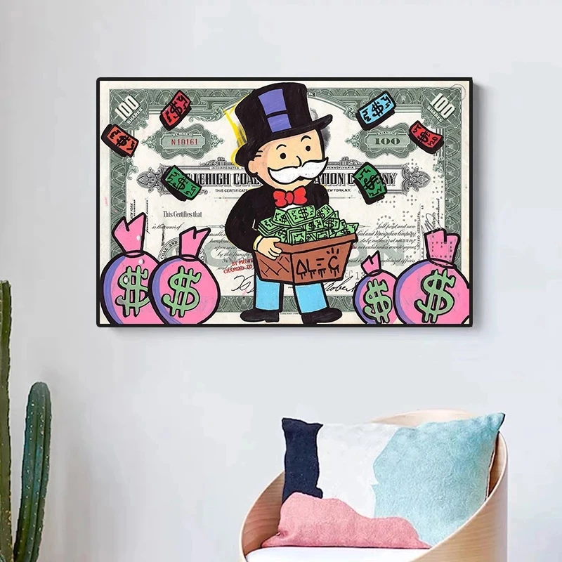 أليك احتكار رجل غني المال الفن قماش اللوحة الدولار النقدية المشارك وطباعة جدار صورة فنية لغرفة المعيشة ديكور المنزل #3