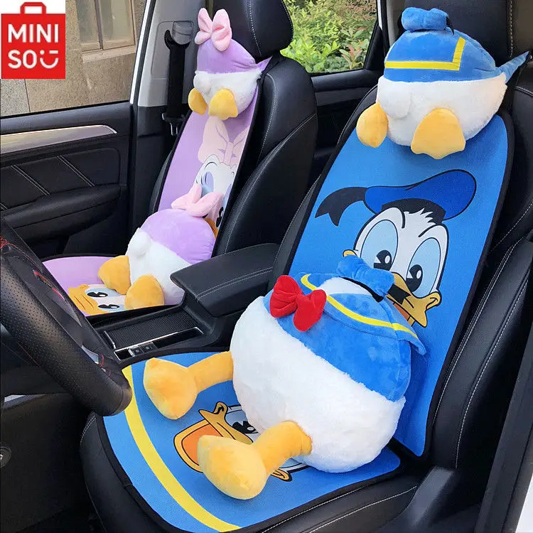 Disney Donald Duck Car Breathable Linen Cushion Daisy Cartoon Plush Neck Pillow Lumbar Pillow Set Ladies Children Car Decoration