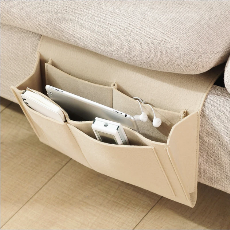 1pc Felt Bedside Storage Organizer Anti-slip Bedside Bag Bed Sofa Side Pouch Hanging Couch Storage Bed Holder Pockets for Sofa