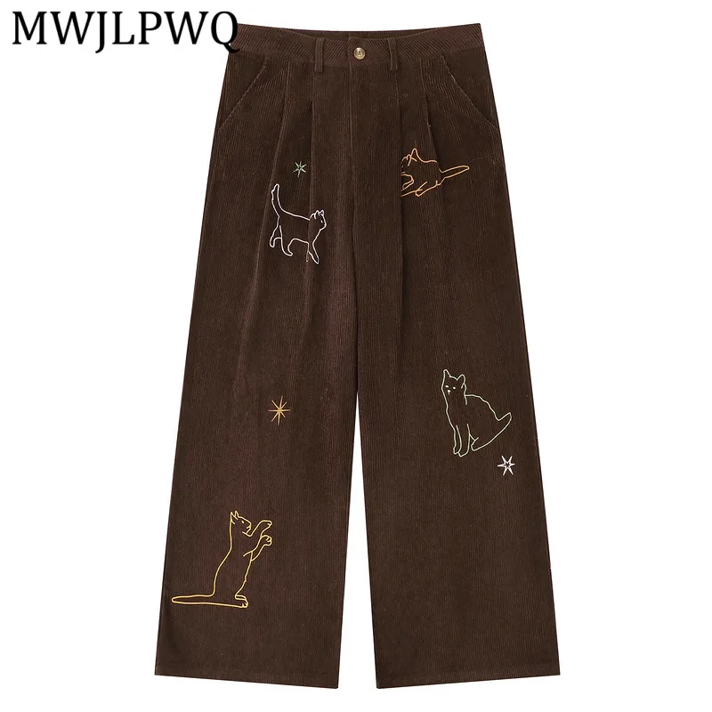 

MWJLPWQ Men's Clothing Autumn Winter New Design Embroidery Corduroy Casual Pants For Unjisex Wide-Leg Trendy Trousers 16280