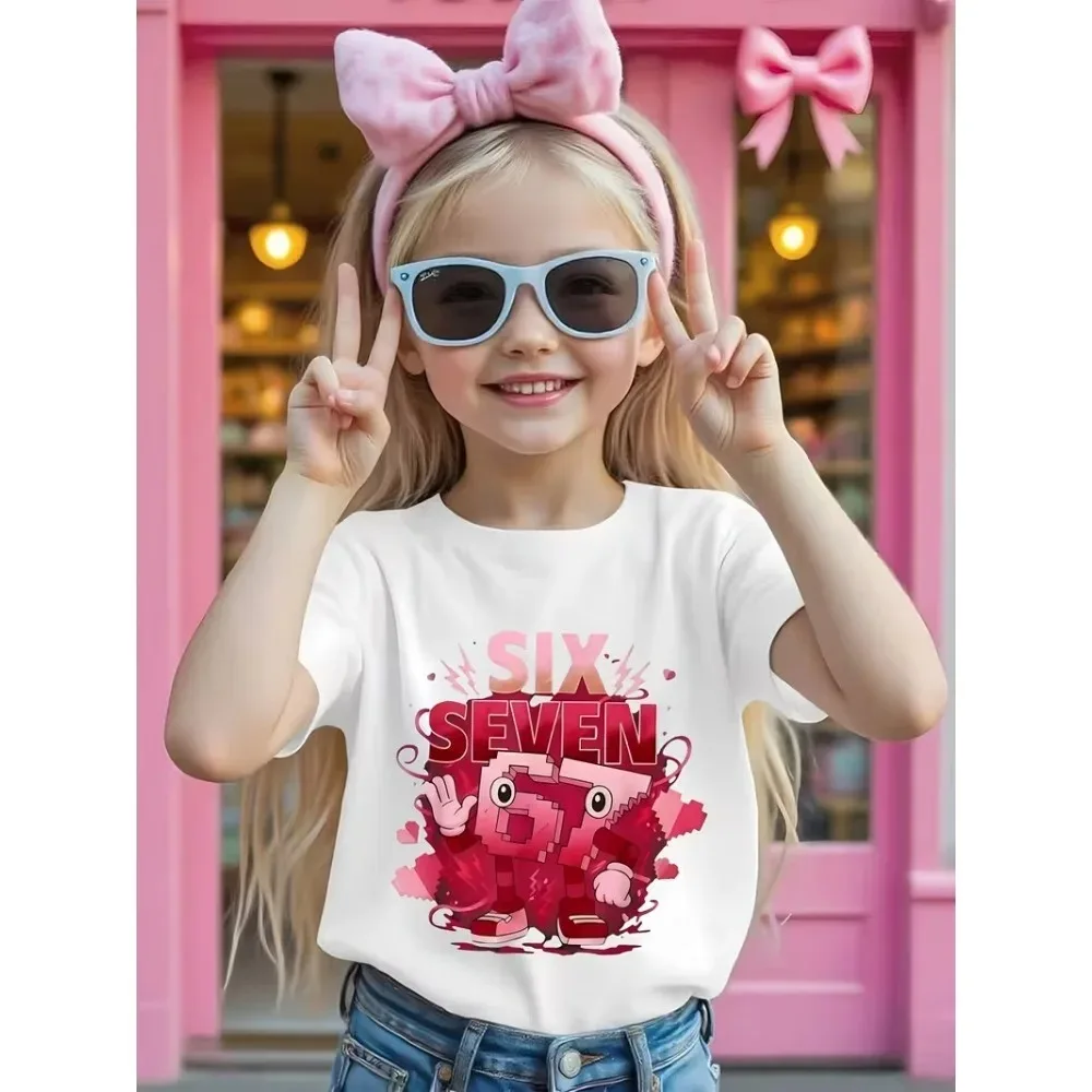 

Новая летняя детская футболка из хлопка, повседневная модная детская одежда, 67 модных футболок с милым принтом для девочек, топ с короткими рукавами
