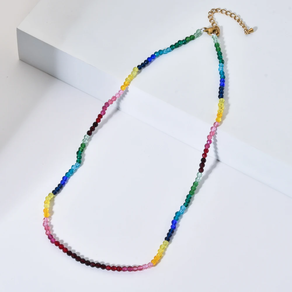 ZMZY Elegant Fashionable Rainbow Gradient Color Glass Crystal Beads Necklace Ladies Casual Leisure Parties Christmas Festivals