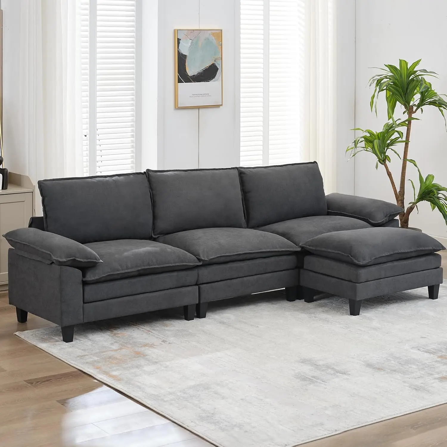 

Convertible Sectional Sofa Couch，3-Seat Deeper L-Shaped Couch with Ottoman, Modern Sofa Comfy Upholstered Furniture for Office