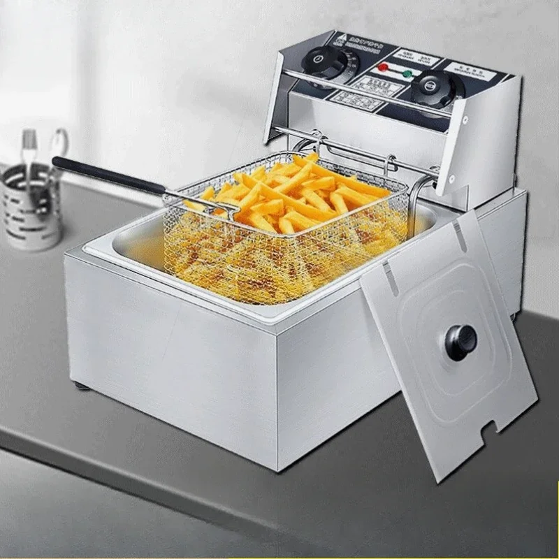 220V Imported Materials Fryers Commercial Household French Fries Deep-fried Dough Sticks Timing Single Double Cylinders