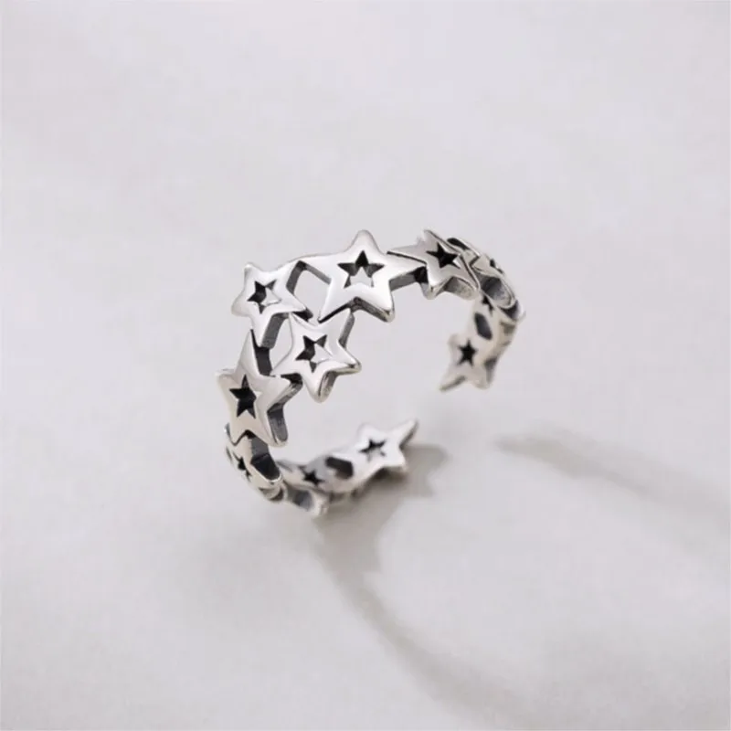New Arrival Popular Retro Star 925 Sterling Silver Jewelry Creative Hollow Stars Personality Simple Opening Rings R018