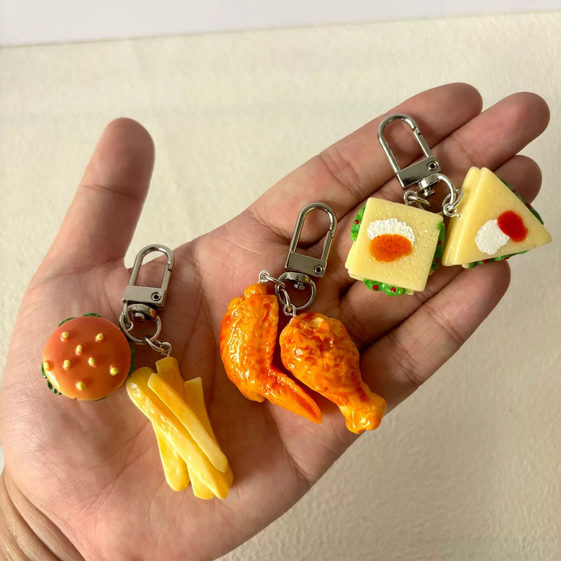 Adorable Simulation Sandwich Food Keychain Orlean Chicken Wing Leg French Fries Burger Bag Pendant Cute Theme Carabiner Clip