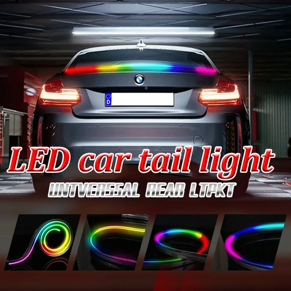 Dynamic 48inch RGB Carbon Fiber Led Spoiler Lights Universal Auto Driving Brake Turn Signal Rear Tail Lights Car Rear 12V