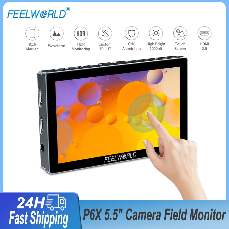 

FeelWorld P6X 5.5" HDR Camera Field Monitor 3D LUT IPS Panel TouchScreen Display 1920x1080 4K HDMI-Compatible Video Focus Assis