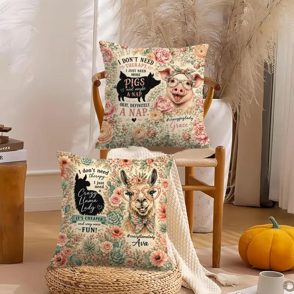 Funny Farm Pets Cushion Cover Soft Plush Throw Pillow Cover Double-Sided Decorative Cushion Case Sofa Bedroom Home Decor