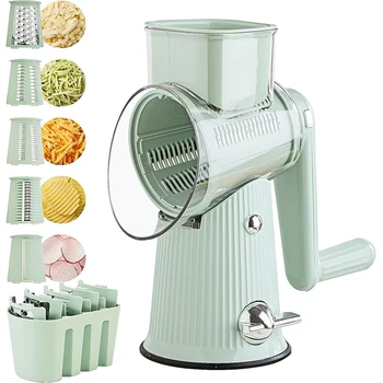 5 in 1 Rotary Cheese Grater with Handle Kitchen Vegetable Cutter Slicer Round Mandoline…