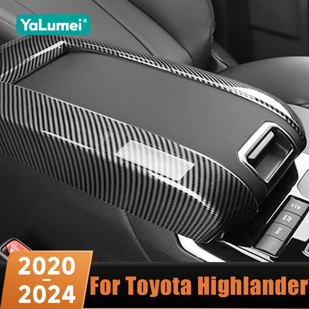 

Carbon Fiber Car Central Armrest Storage Box Panel Cover Trims For Toyota Highlander XU70 Kluger 2020 2021 2022 2023 2024 Hybrid