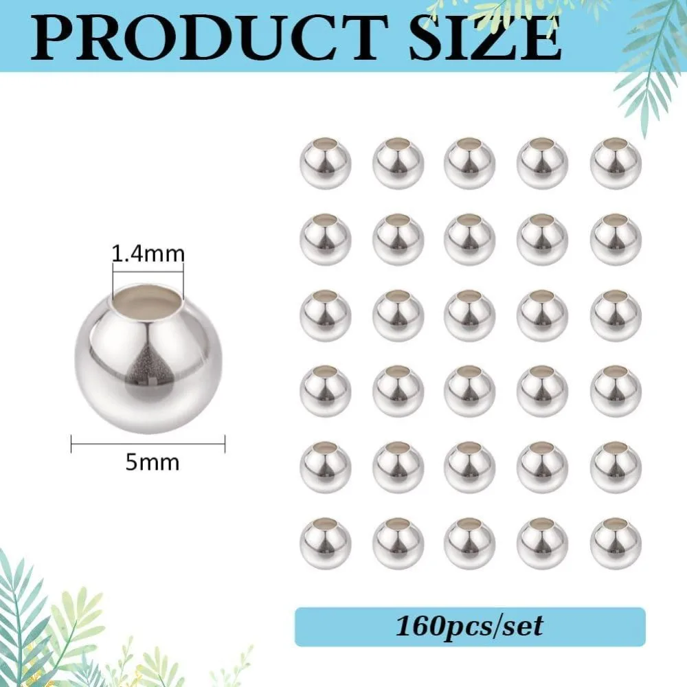 Brass Spacer Beads Long-Lasting Plated Round 925 Sterling Silver Plated 5mm Hole: 1.4mm 160pcs/set