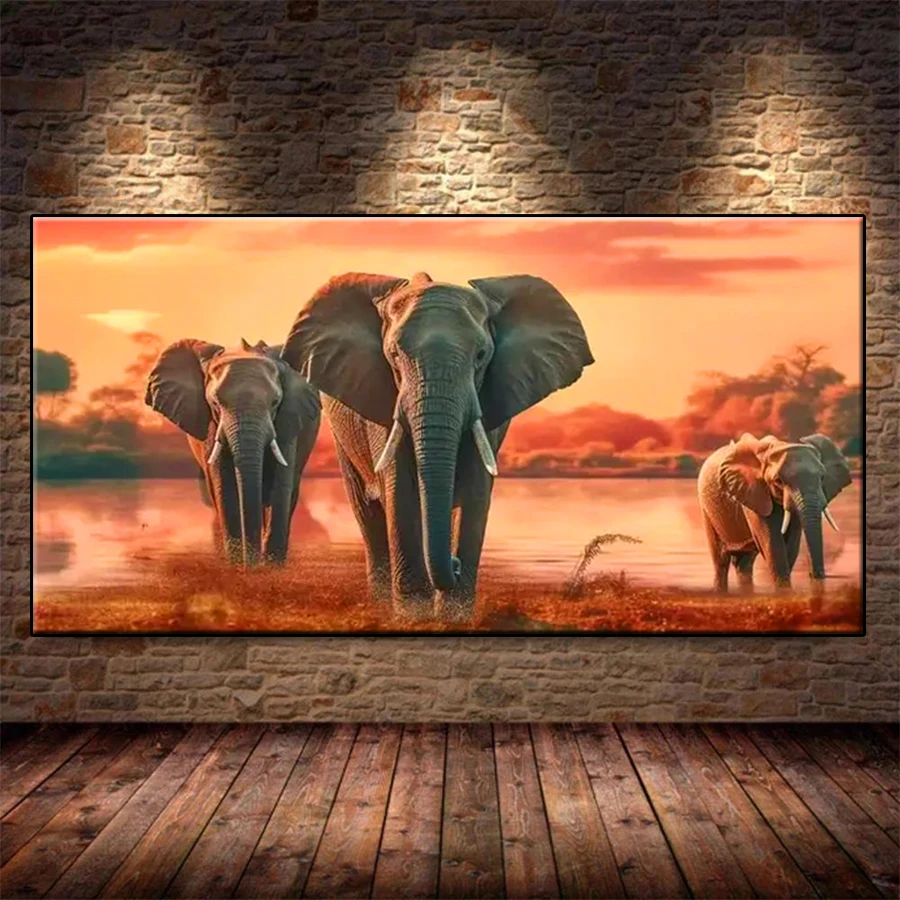 DIY Diamond Painting Sunset African Wildlife Elephants Full Square Diamond Embroidery sale Cross Stitch sets Mosaic Handmade Gif