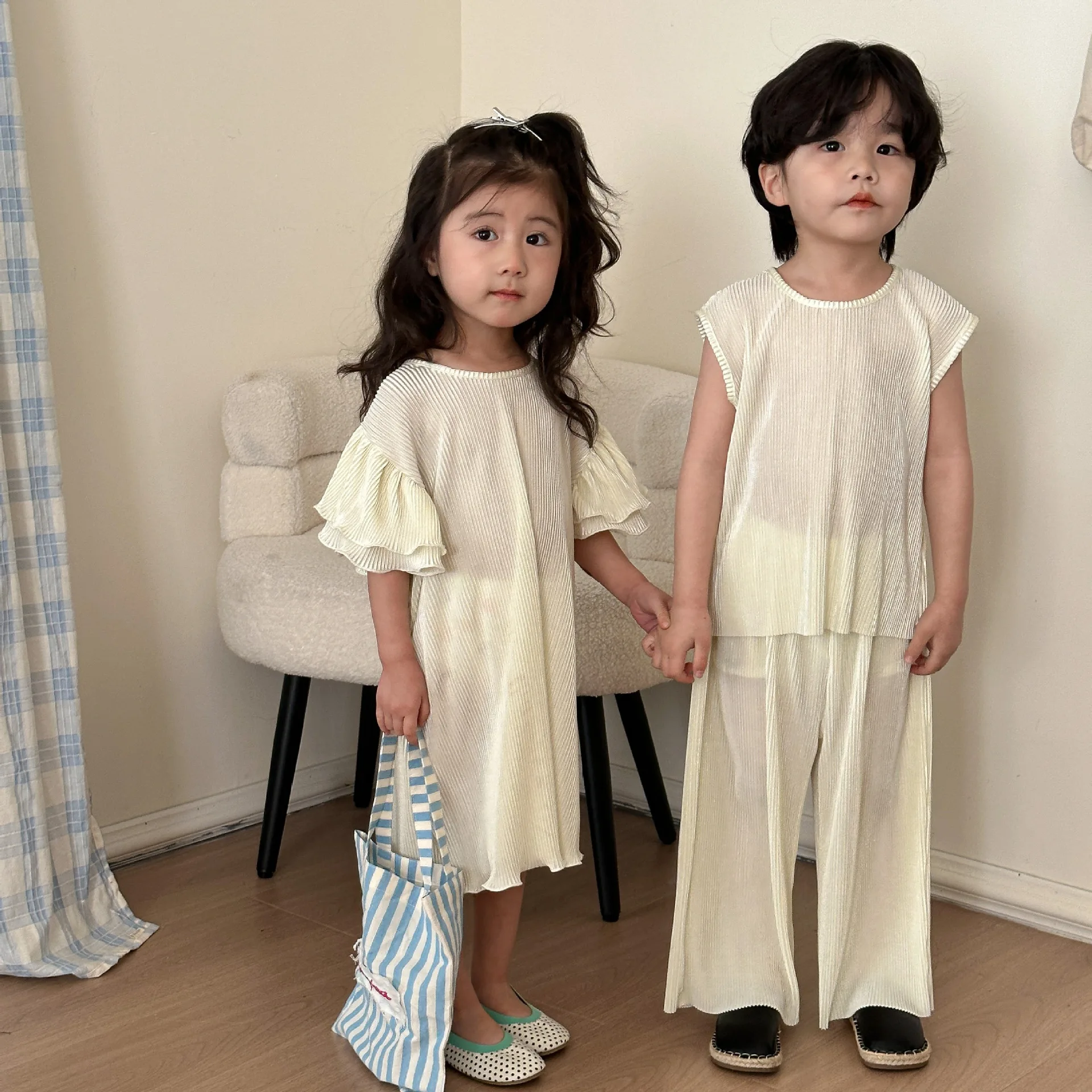 

2024 Summer New Children Sleeveless Pajamas Set Boys Vest + Pants 2pcs Suit Toddler Girls Soft Nightgown Kids Home Wear Outfits