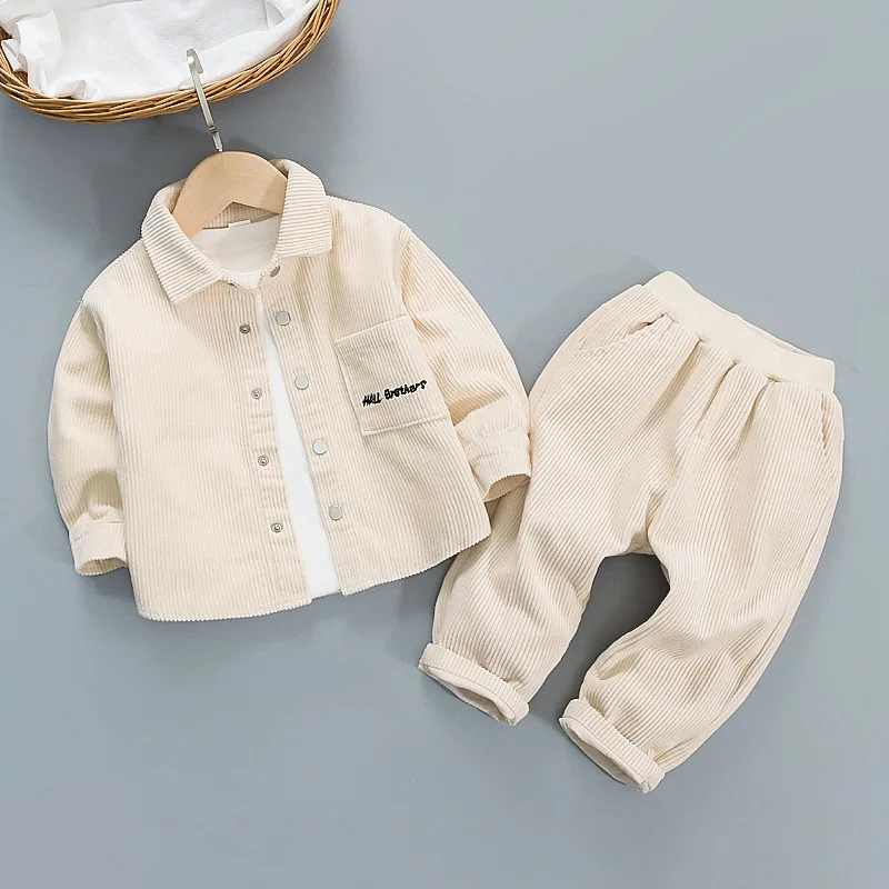 Baby Boy's New Children's Corduroy Striped Jacket + Casual Trousers 2Cps Suit Cotton Fabric Is Soft and Suitable for Autumn Boys