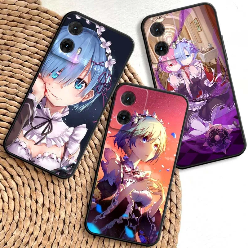 Funda de teléfono negra con arte de anime R-Re Z-ZEROS para Motorola G85 Edge 50 G24 G35 G14 G04 40 G72 G34 G G54 G13 G32 5G