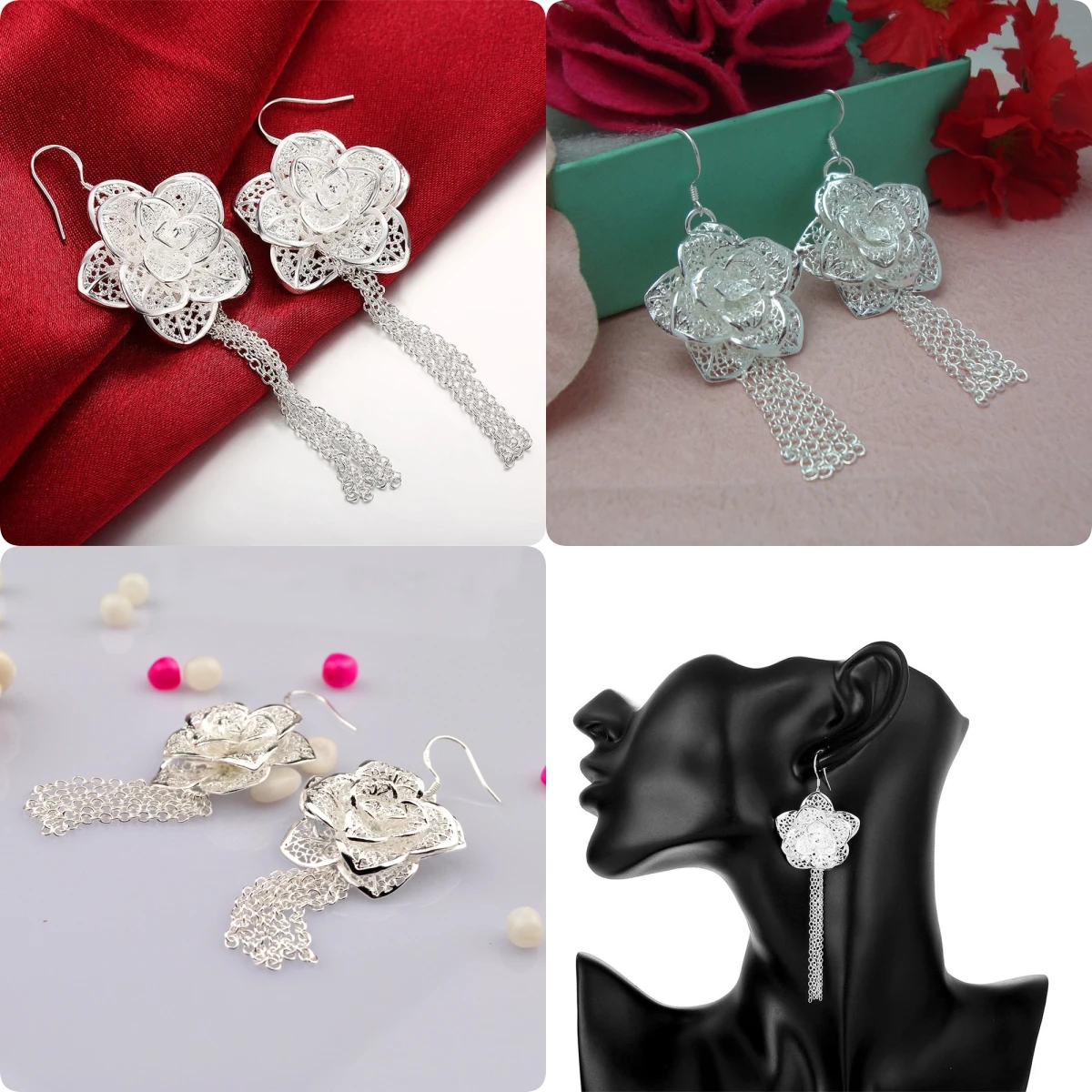 

925 Sterling Silver Earrings for Women fashion Jewelry tassel Flowers earrings holiday gifts Trendsetter recommendation