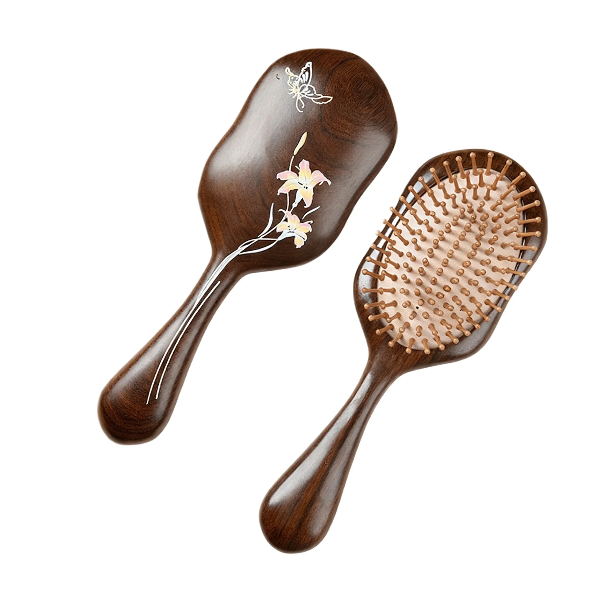 Sandalwood Air Cushion Massage Comb for Women Straight Curly Hair Butterfly Lily