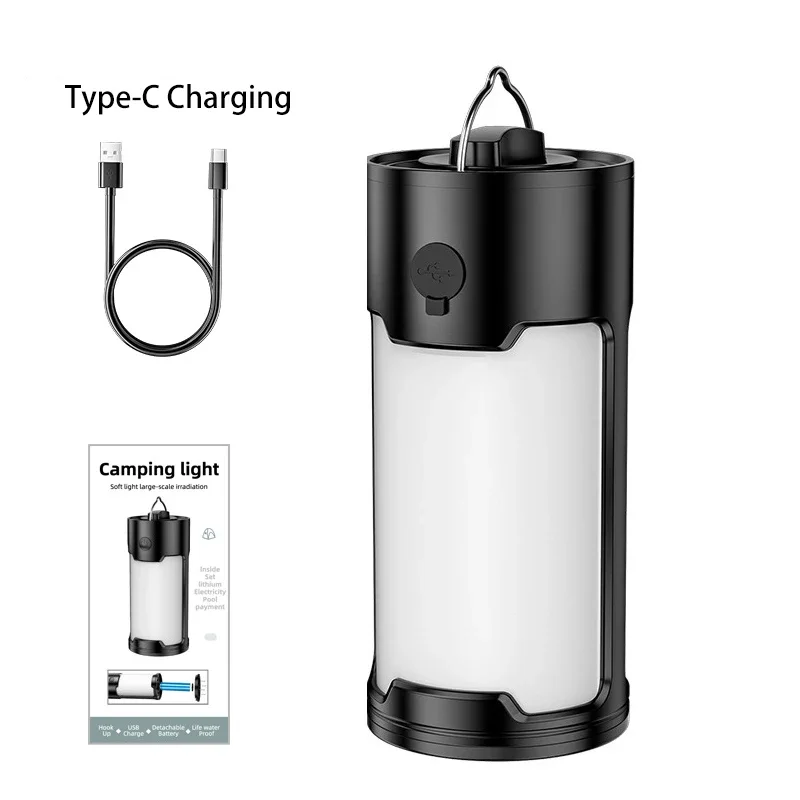 

LED Camping Lamp Type-C Rechargeable Portable Hook Up Emergency Lights Power Failure Repair Work Flashlight Outdoor Tent Light