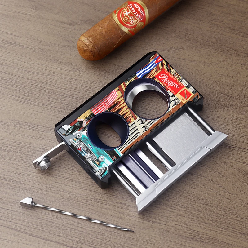 Multifunctional Cigar Cutter with Flat Blade V-shaped Punch Sharp Needle and Classic Cuban Design Presented in a Gift Box CT-081