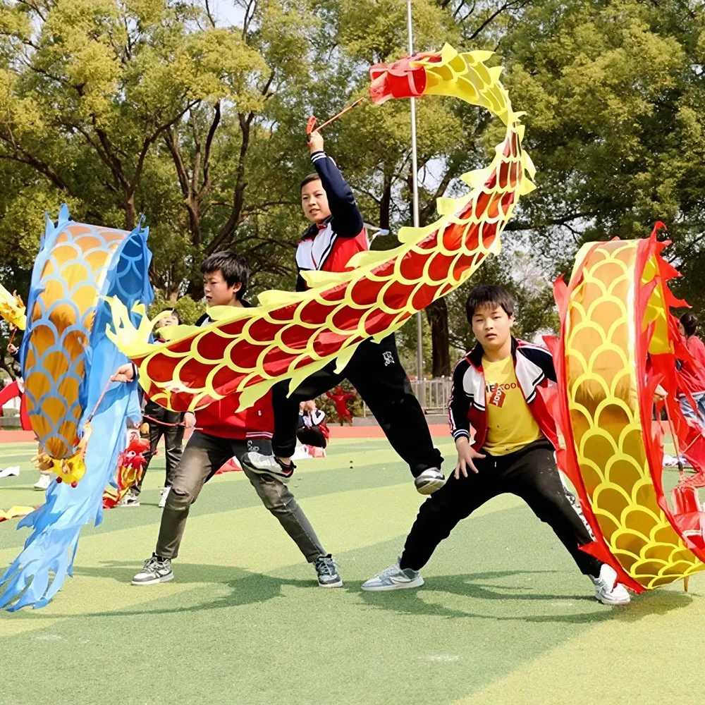 

3/4/5/6/8m Gold Stamping Chinese Dance Dragon Set China Traditional Festival New Year Performance Activity Prop (Head+Tail+Rope)