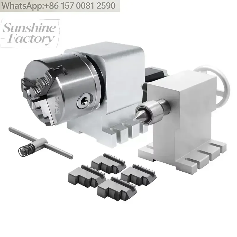 CNC Dividing Head and Chuck Set Nema 23 2Nm with 100/125/130mm 3-4 Jaw Chuck for Milling Machine - HLTNC