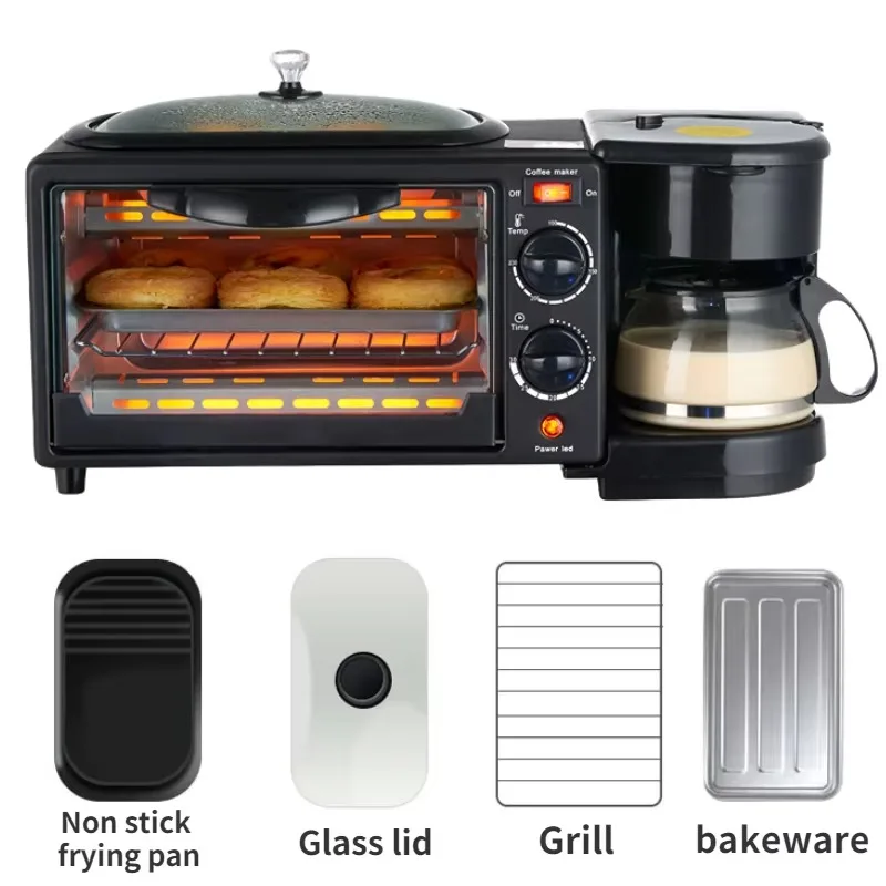 New arrival 3-in-1 Multifunction Mini Bread Maker Set Breakfast Maker With Sandwich Toaster Oven For Household Use