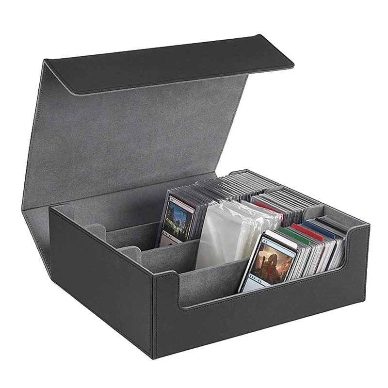 Special 1800+ Card Deck Case for Trading Cards, Magnetic Card Storage Box Top Side-Loading Deck Case Game Cards Box Black+Gray