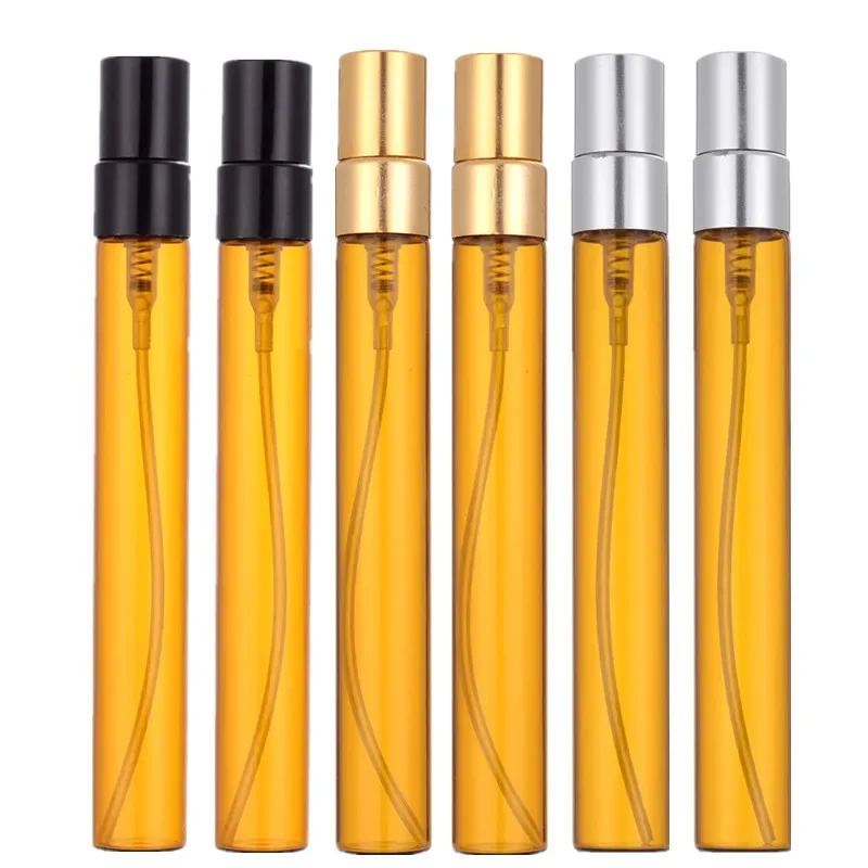 

100pcs 10ml Amber Glass Perfume Spray Bottle Travel Empty Parfum Atomizer Refillable Transparet Glass Sample Vials