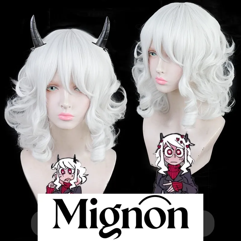 

Helltaker Modeus Cosplay Wig, White Curly Style without Horns