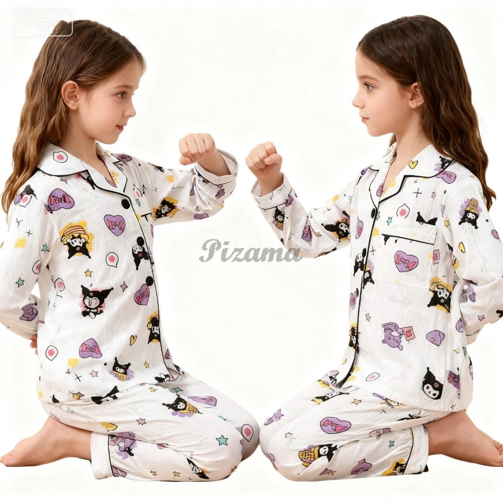 سانريو الفتيات مجموعة ملابس كورومي الفتيات منامة مجموعات الأطفال ملابس خاصة 2 قطعة زر أسفل المتسكعون الاطفال الكرتون ملابس نوم