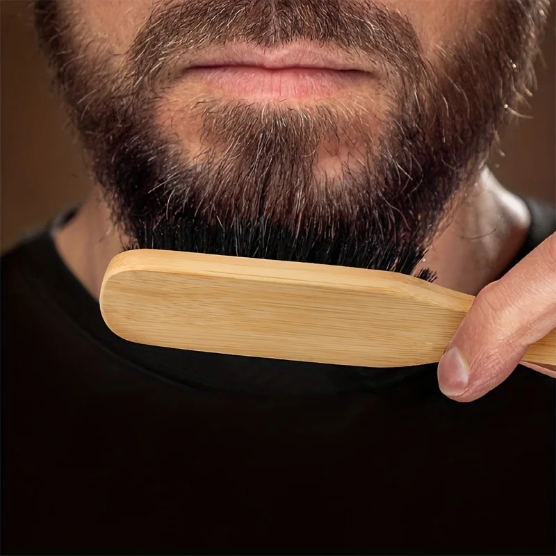 

Men'S Bamboo Handle Hair Brush - Natural Bamboo Grip Beard & Hair Styling Comb,all Hair Types, Gentle Detangling, Beard Trimming