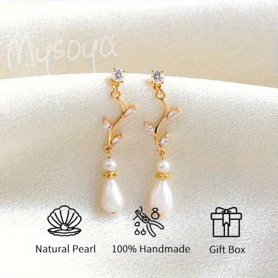 

MYSOYA 6-8 мм серьги из натурального белого риса в форме пресноводного жемчуга с подарочной коробкой идеально подходят для подарка на день рождения, свадьбу, ювелирные изделия