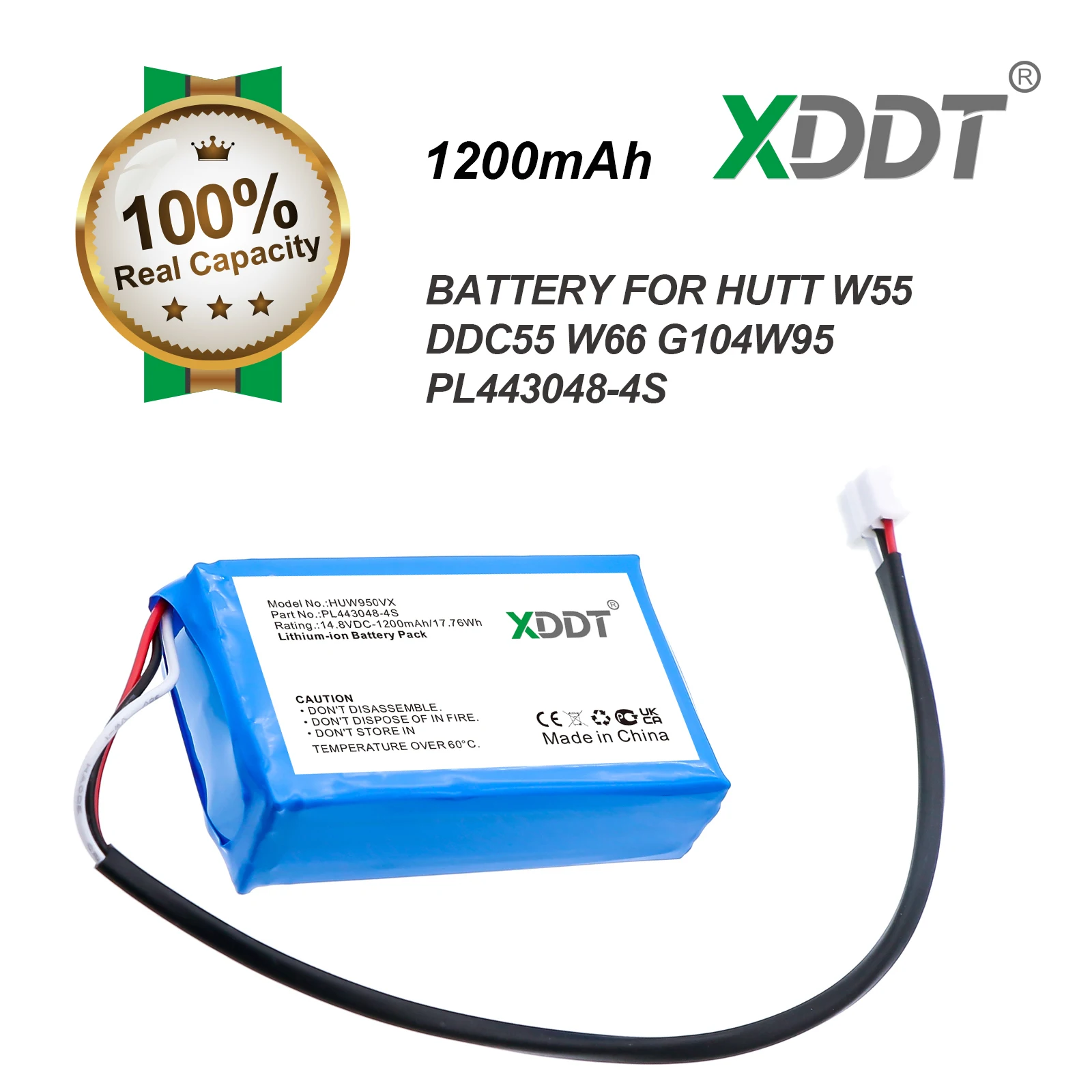 1200mAh 14.8V 17.76Wh Li-Ion Battery For HUTT W55 W66 DDC55 DDC51 DDC5 C6 443048-4S G104 PL443048-4S Window Cleaning Robot