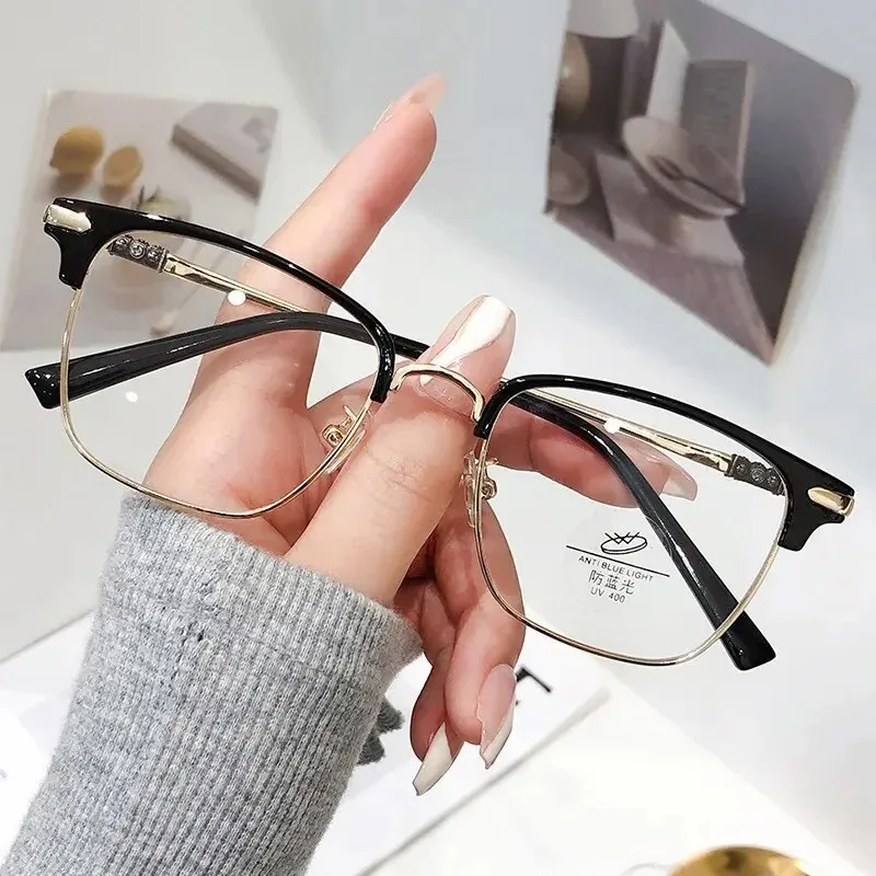 Unisex-Computerbrille gegen Blaulichtstrahlung für Damen mit transparentem, quadratischem Metallrahmen und optischer Schutzbrille