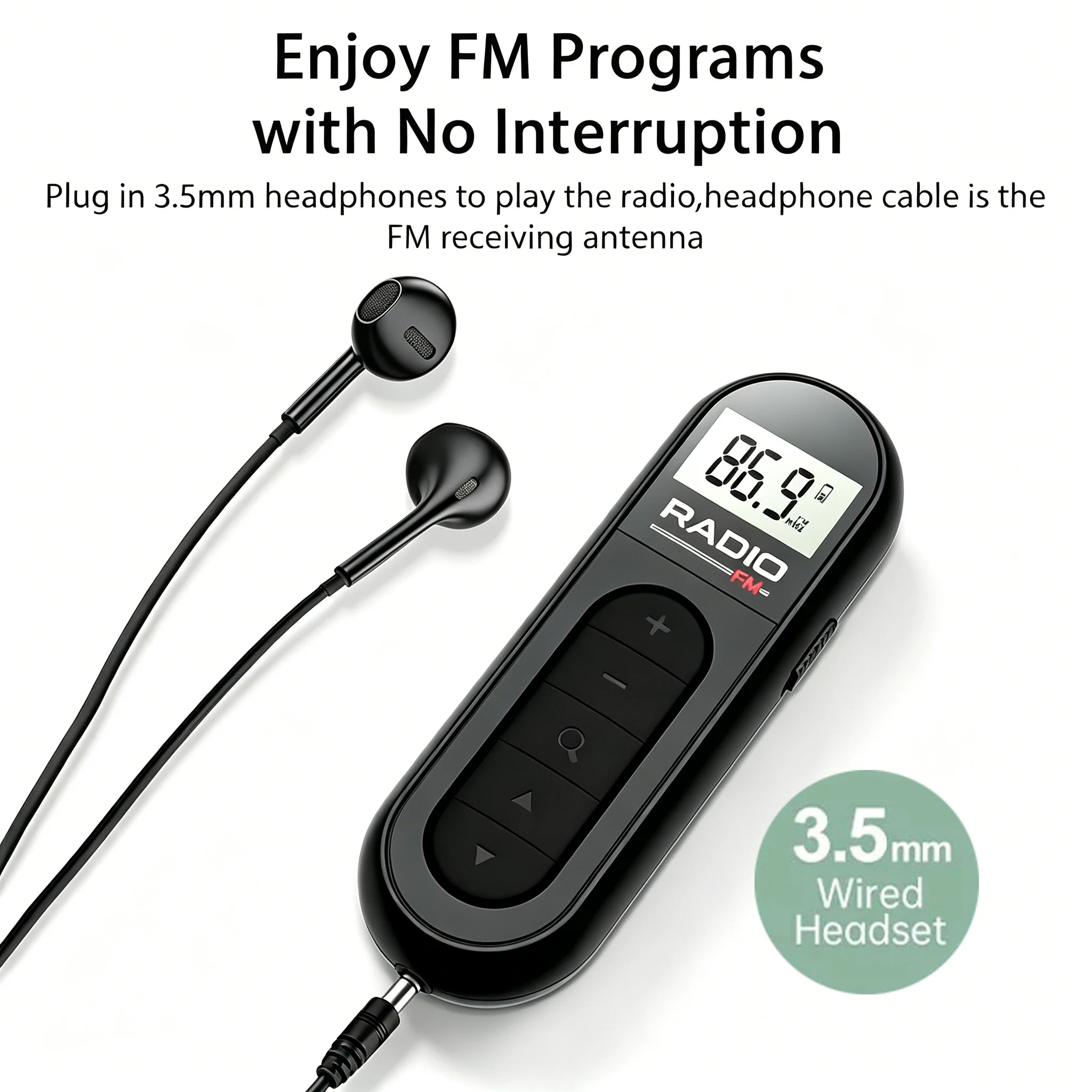 KEBIDUMEI Mini Portable FM Radio Rechargeable Mini FM Audio Player with Clip Suitable for Meetings Tours Running with Earphones