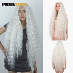 FREEDOM Curly Synthetic Lace Front Wig For Women 42 Inch Long Wavy Lace Wigs Ombre Brown Blonde Ginger White Pink Cosplay Wig