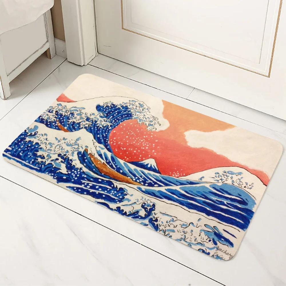 Japan Kanagawa Waves Foot Mat Prayer Rug Cute Room Decor Doormat Exterior House Entrance Hallway Carpet for Bedroom Balcony Home