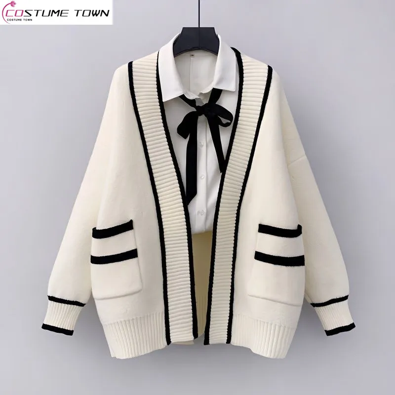 2023 Spring and Autumn New Korean Version Loose Mid Length Pocket Academy Style Fashion Sweater Cardigan Coat Women's Knit