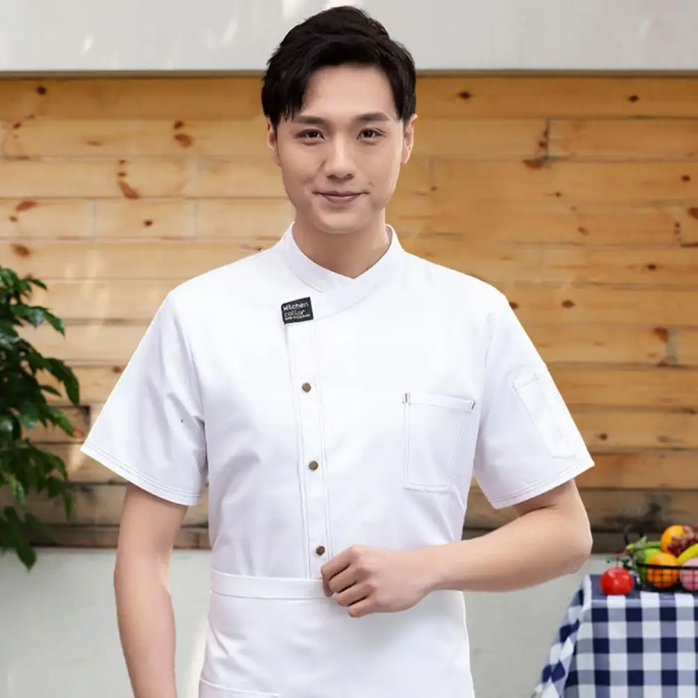 Unisex Short Sleeve Chef Uniform Men Women Chef Uniform Professional Unisex Chef Uniform with Stand for Restaurant for Waiters