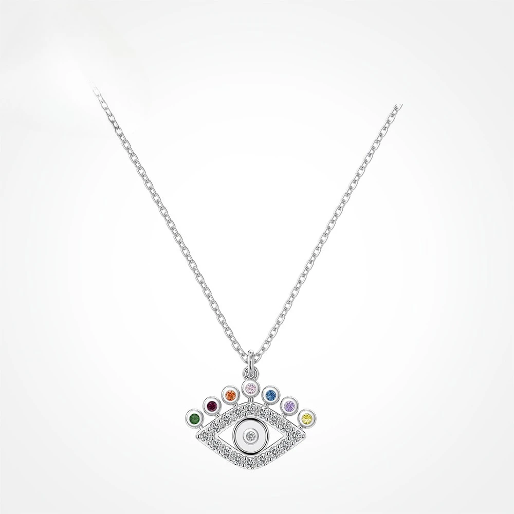 

New S925 Silver Necklace Devil's Eye Colored Zircon Pendant, niche, light luxury, fashionable, versatile neck accessory
