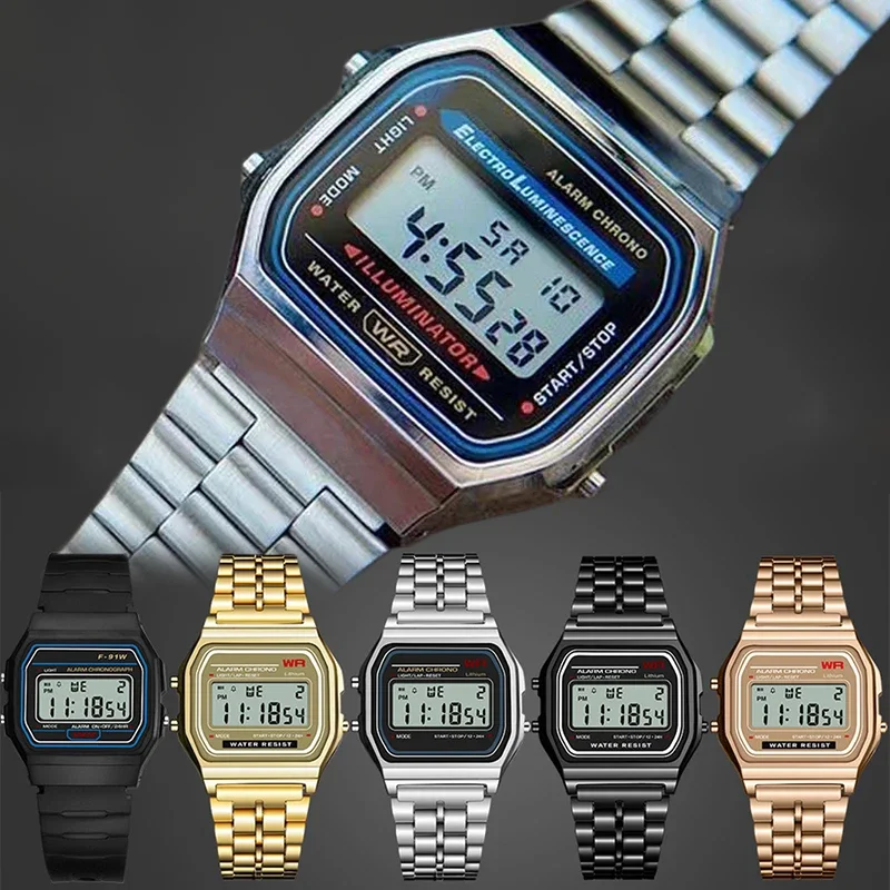 F91w Digital Watches Men Women Luxury Stainless Steel Link Wrist Watch Band Business Waterproof Electronic Clock Reloj Hombre