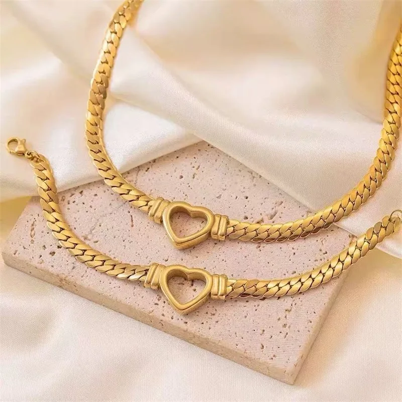 EILIECK 316L Edelstahl Metall Hohlherz Halskette Armband Set für Frauen Trendiger Wasserdichter Goldfarbener Ketten-Schmuck Geschenk – Detail 13