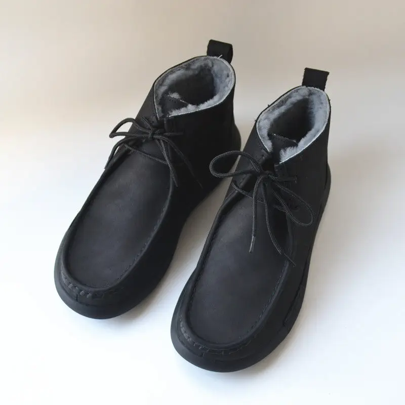 Outdoor Cold Protection Men Shoes Winter Warm High Top Ankle Wool Boots Black Lace‑Up Plush Fleece Lining Daily Walking Footwear