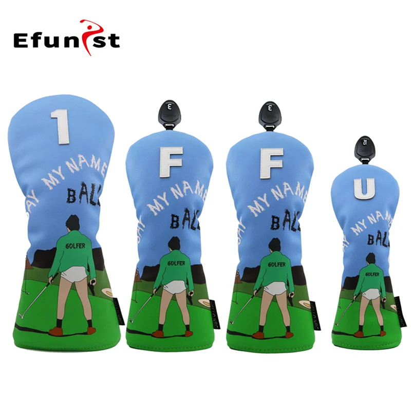 Golf Wood Cover Golf Club Head Cover For Driver Fairway Hybrid Wood Head Cover PU Color Printing Leather Art Style Protector Set