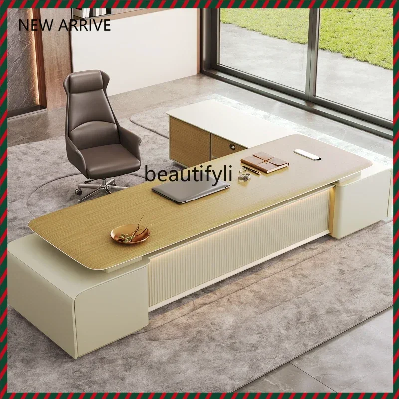 

ss newBoss Desk Simple Modern President Office High-End Executive Desk Table and Chair Combination